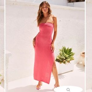 BEAUTIFUL MINDS KNIT STRAPLESS MAXI DRESS - CORAL PINK brand new vici